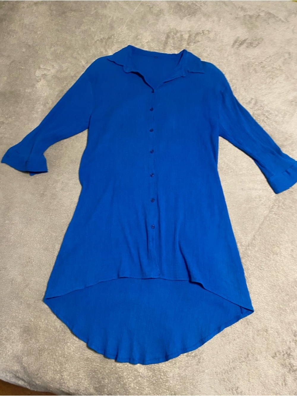 Source Unknown Royal Cobalt Button-Down High-Low Tunic